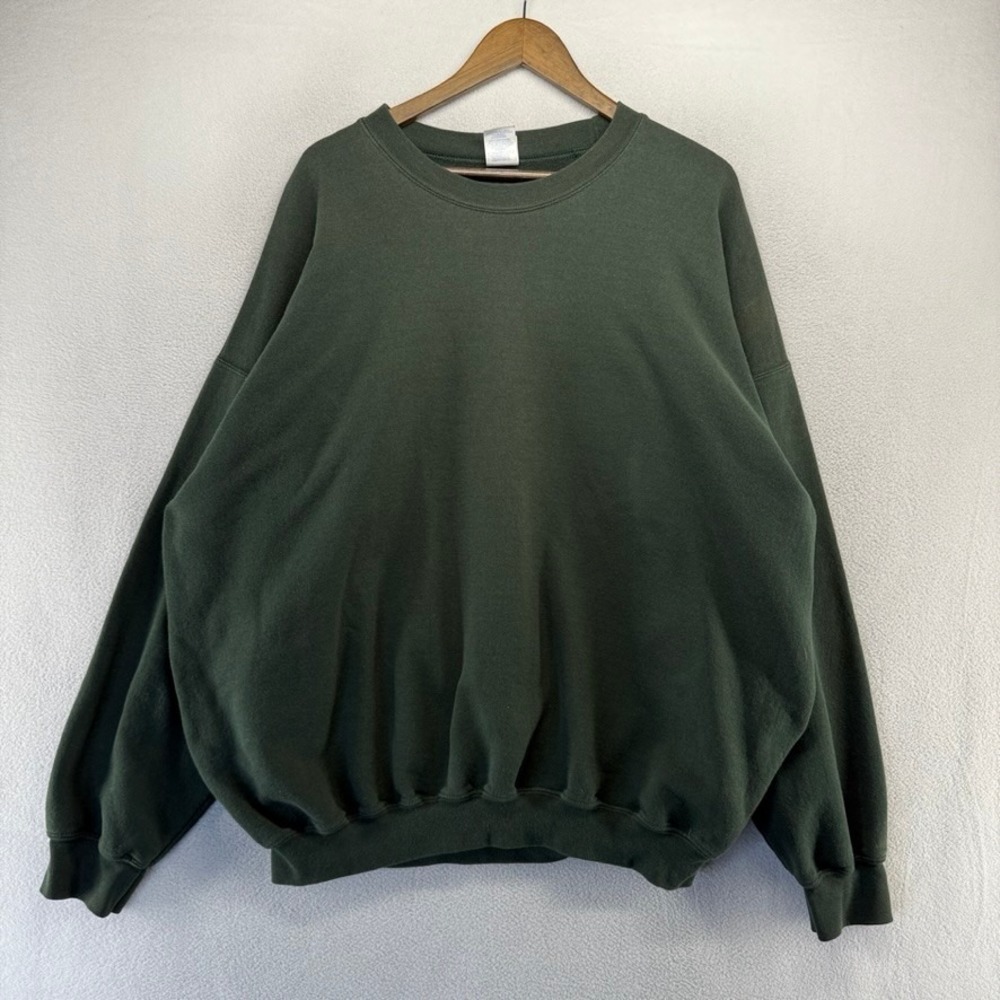 Vintage Blank Sweatshirt mens 3XL Green Crewneck Faded Pullover Grunge Solid y2k